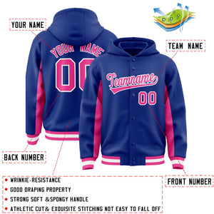 Custom Royal Pink Color Block Varsity Full-Snap Letterman Hoodie Jacket