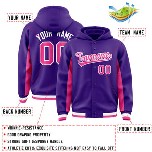 Custom Purple Pink Color Block Varsity Full-Snap Letterman Hoodie Jacket