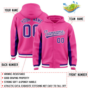 Custom Pink Purple Color Block Varsity Full-Snap Letterman Hoodie Jacket