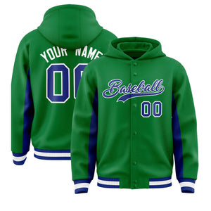 Custom Kelly Green Royal Color Block Varsity Full-Snap Letterman Hoodie Jacket