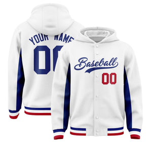 Custom White Royal Color Block Varsity Full-Snap Letterman Hoodie Jacket