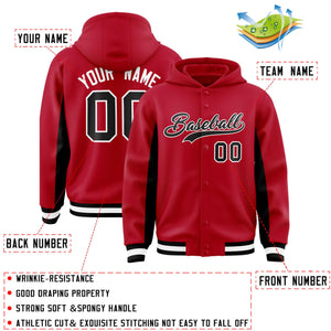 Custom Red Black Color Block Varsity Full-Snap Letterman Hoodie Jacket