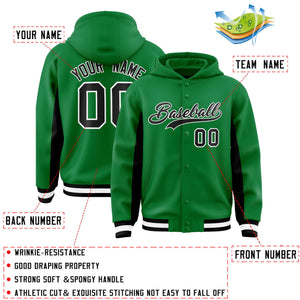 Custom Kelly Green Black Color Block Varsity Full-Snap Letterman Hoodie Jacket