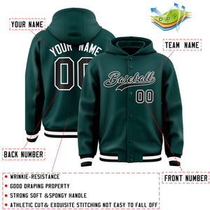 Custom Midnight Green Black Color Block Varsity Full-Snap Letterman Hoodie Jacket