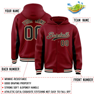 Custom Crimson Black Color Block Varsity Full-Snap Letterman Hoodie Jacket