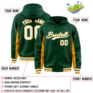 Custom Green Gold Color Block Varsity Full-Snap Letterman Hoodie Jacket