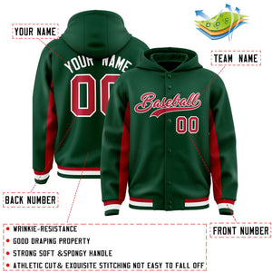 Custom Green Red Color Block Varsity Full-Snap Letterman Hoodie Jacket