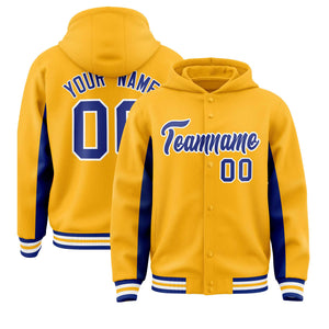 Custom Gold Royal Color Block Varsity Full-Snap Letterman Hoodie Jacket