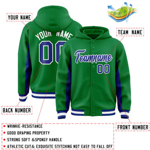 Custom Kelly Green Royal Color Block Varsity Full-Snap Letterman Hoodie Jacket