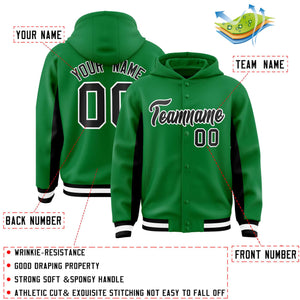 Custom Kelly Green Black Color Block Varsity Full-Snap Letterman Hoodie Jacket