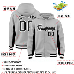 Custom Gray Black Color Block Varsity Full-Snap Letterman Hoodie Jacket