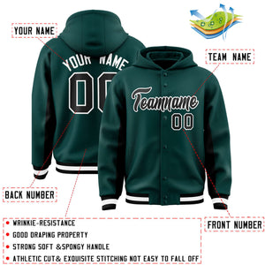 Custom Midnight Green Black Color Block Varsity Full-Snap Letterman Hoodie Jacket