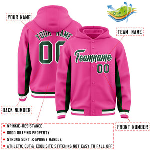 Custom Pink Green Color Block Varsity Full-Snap Letterman Hoodie Jacket