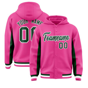 Custom Pink Green Color Block Varsity Full-Snap Letterman Hoodie Jacket