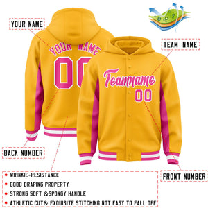 Custom Gold Pink Color Block Varsity Full-Snap Letterman Hoodie Jacket