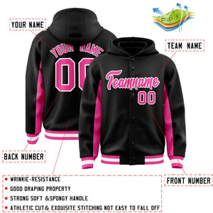 Custom Black Pink Color Block Varsity Full-Snap Letterman Hoodie Jacket