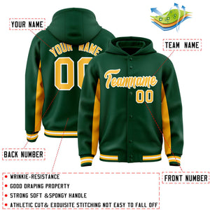 Custom Green Gold Color Block Varsity Full-Snap Letterman Hoodie Jacket