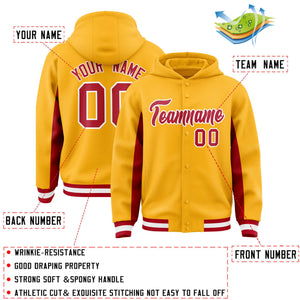 Custom Gold Red Color Block Varsity Full-Snap Letterman Hoodie Jacket