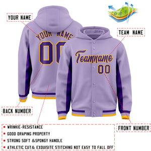 Custom Light Purple Purple Color Block Varsity Full-Snap Letterman Hoodie Jacket