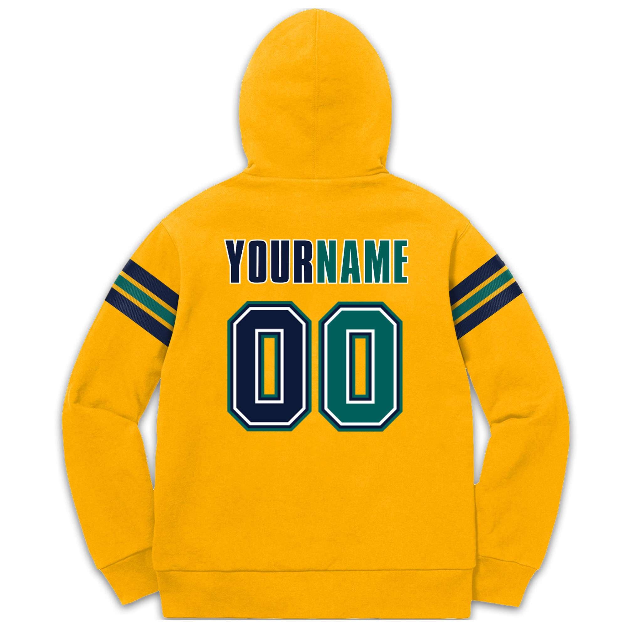 Custom Stitched Yellow Navy-Aqua Cotton Pullover Sweatshirt Hoodie