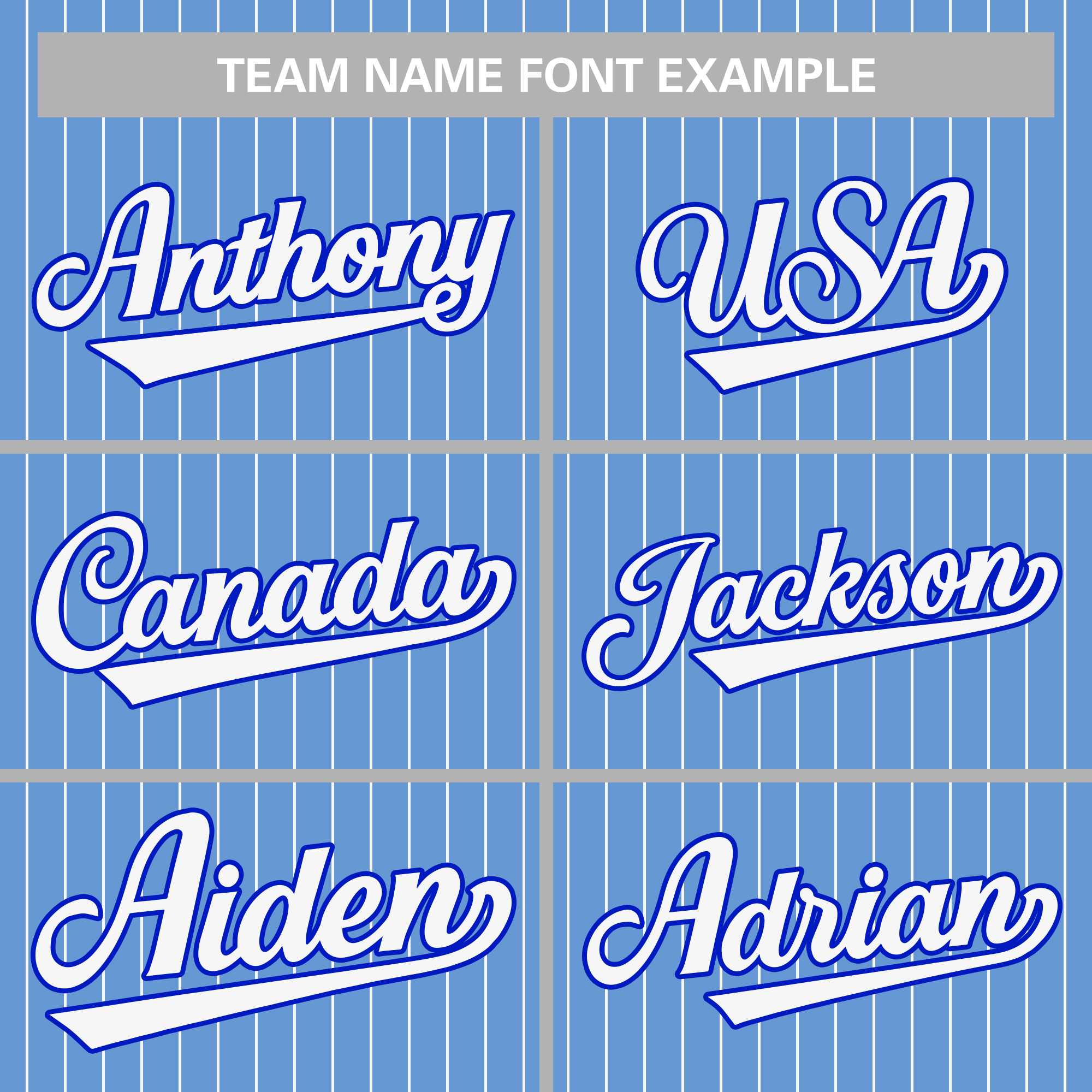 pinstripe baseball uniforms team name font style example