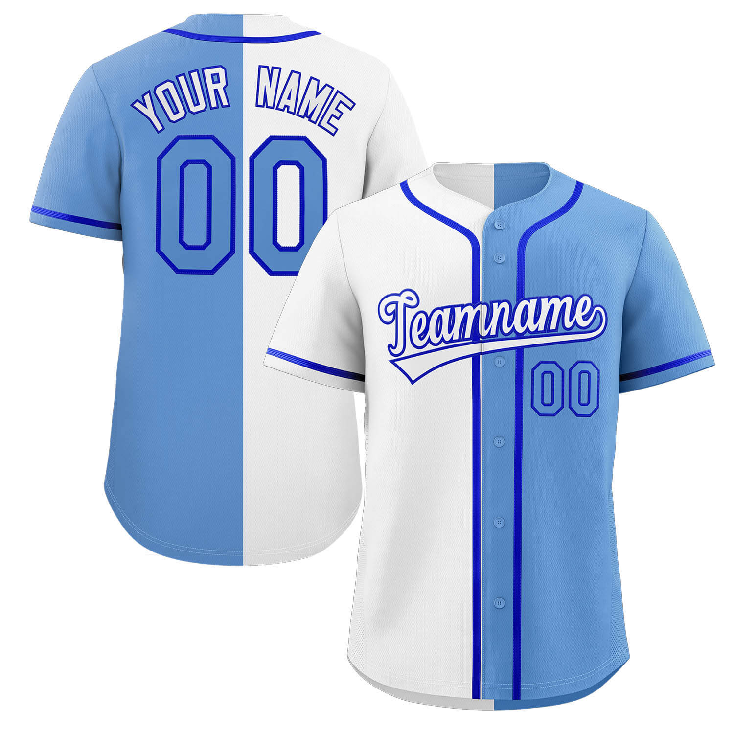 Maillot de Baseball authentique, personnalisé, blanc, bleu clair, Royal, mode fendue