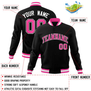 Custom Black Pink-White Classic Style Varsity Full-Snap Letterman Jacket