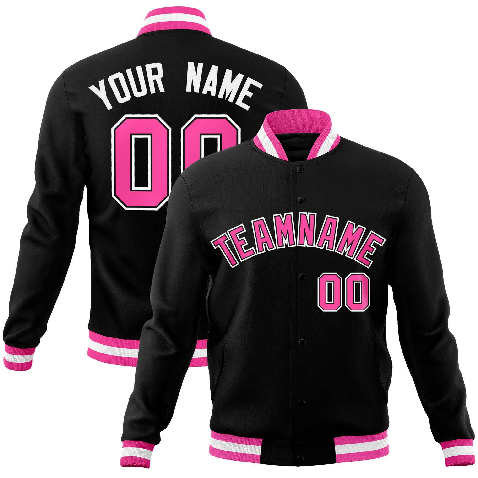 Custom Black Pink-White Classic Style Varsity Full-Snap Letterman Jacket