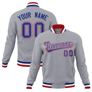 Custom Gray Royal-Red Classic Style Varsity Full-Snap Letterman Jacket