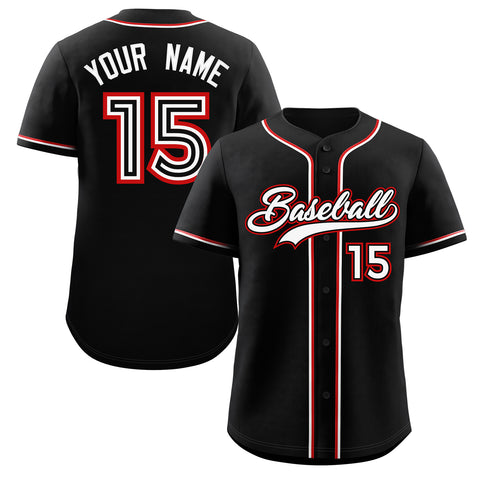 Custom Black White-Red Classic Style Authentic Baseball Jersey