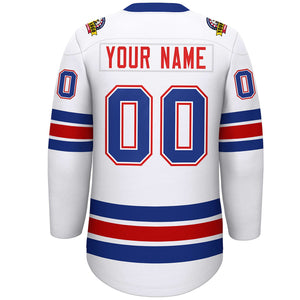 Custom White Royal-Red Lace-Up Neck Hockey Jersey