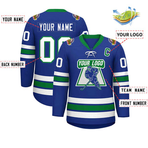 Custom Royal White-Kelly Green Lace-Up Neck Hockey Jersey