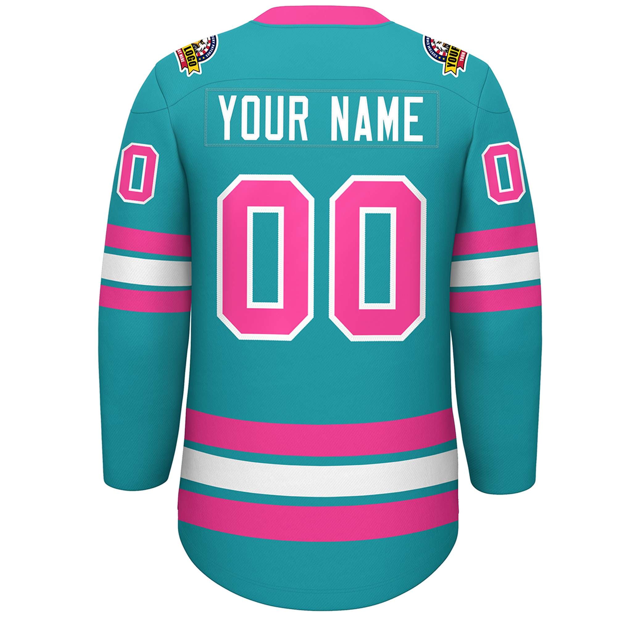 Custom Aqua Pink-White Lace-Up Neck Hockey Jersey