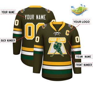 Custom Olive Yellow-White Lace-Up Neck Hockey Jersey