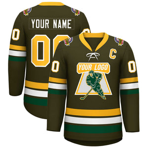 Custom Olive Yellow-White Lace-Up Neck Hockey Jersey