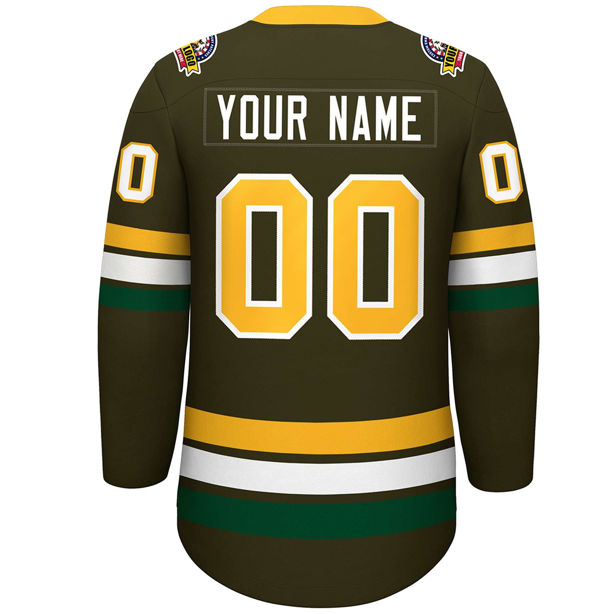 Custom Olive Yellow-White Lace-Up Neck Hockey Jersey