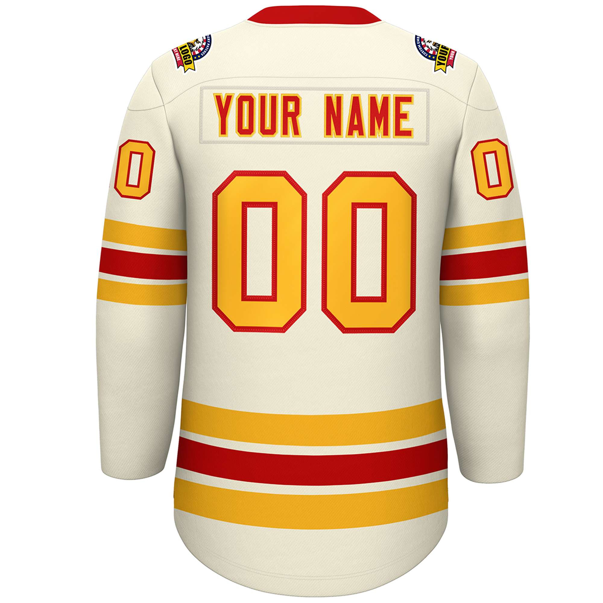 Custom Cream Red-Yellow Lace-Up Neck Hockey Jersey