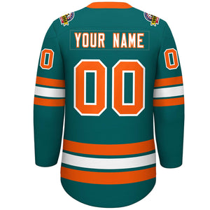 Custom Aqua White-Orange Lace-Up Neck Hockey Jersey