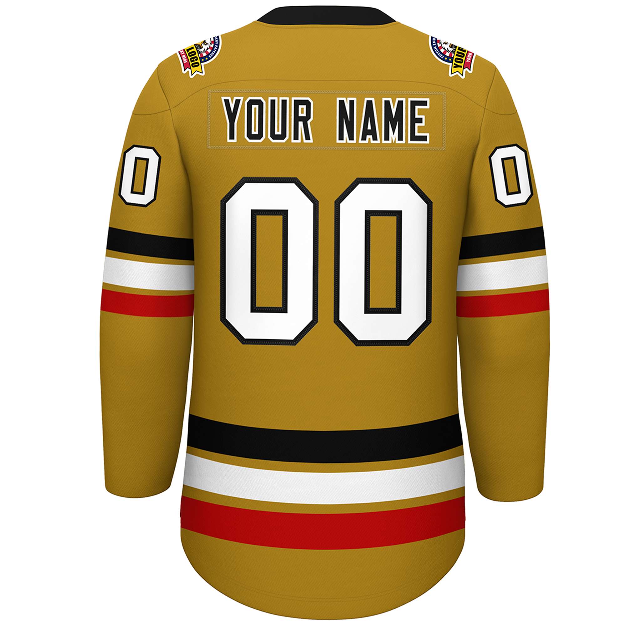 Custom Old Gold Black-White Lace-Up Neck Hockey Jersey