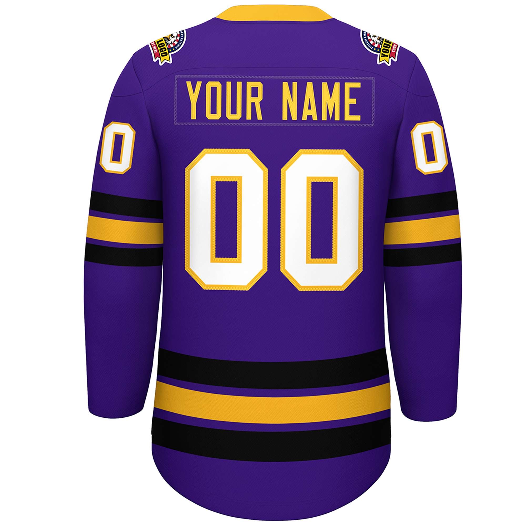 Custom Purple Yellow-Black Lace-Up Neck Hockey Jersey