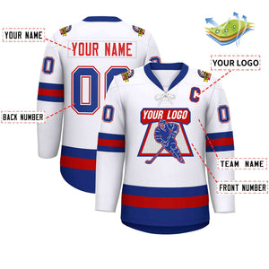 Custom White Red-Royal Lace-Up Neck Hockey Jersey