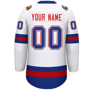 Custom White Red-Royal Lace-Up Neck Hockey Jersey