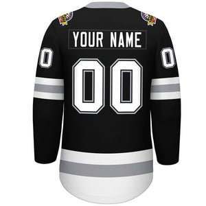 Custom Black White-Gray Lace-Up Neck Hockey Jersey