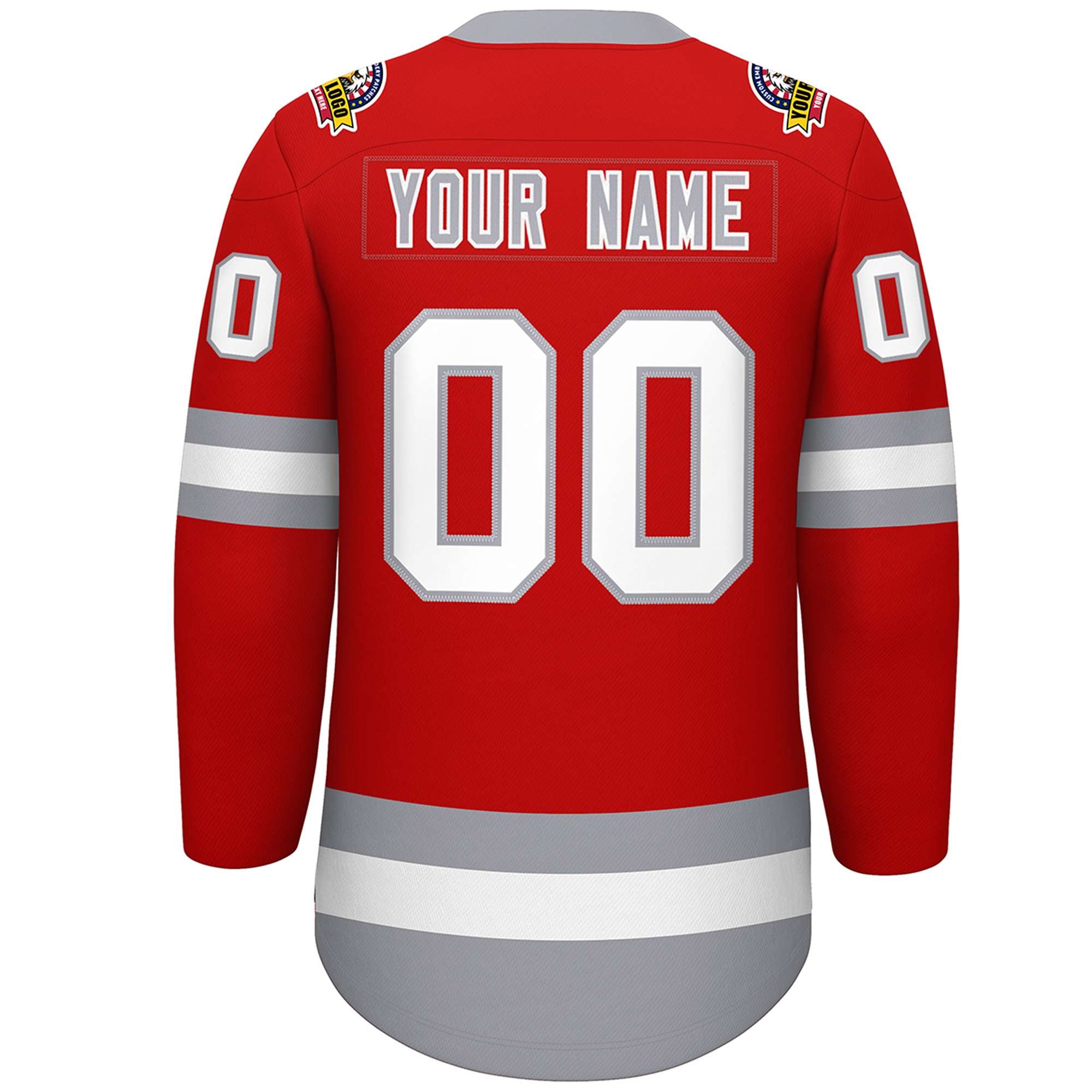 Custom Red White-Gray Lace-Up Neck Hockey Jersey