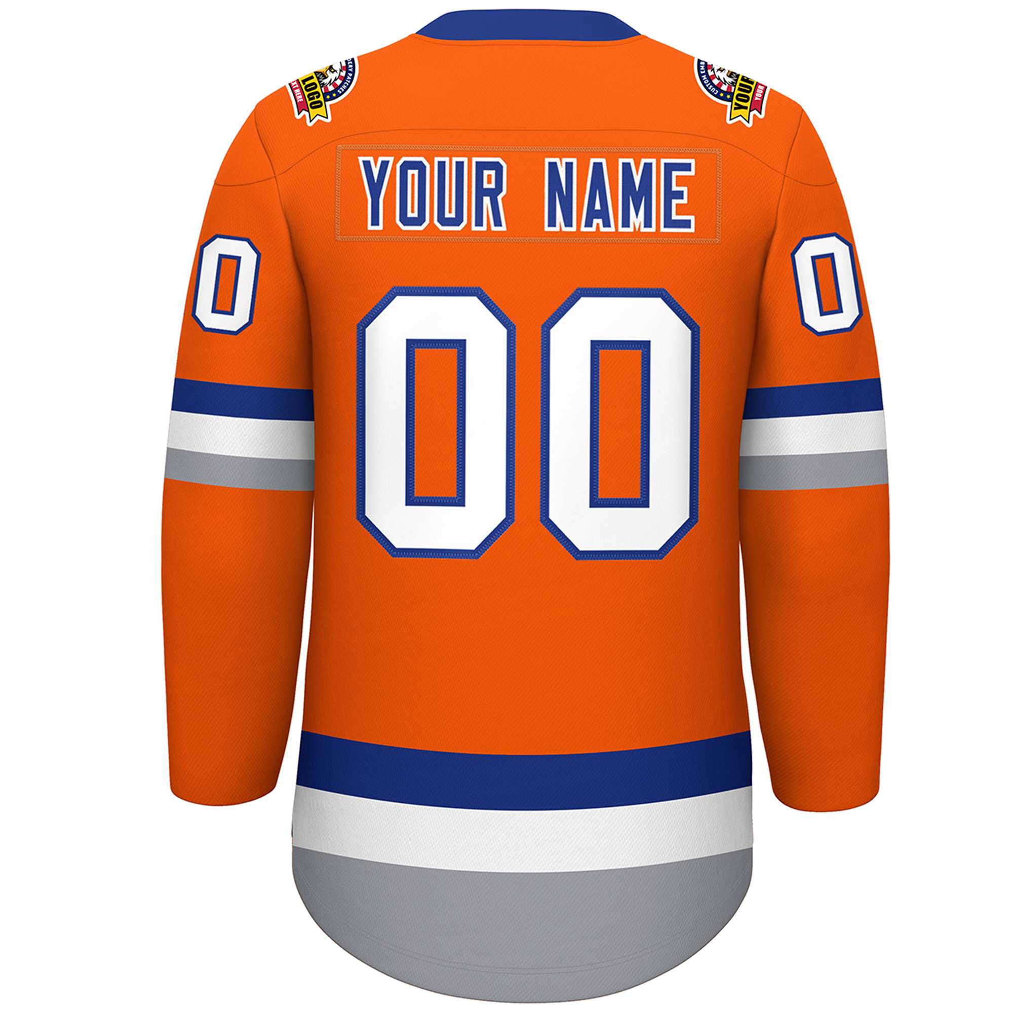 Custom Orange Royal-White Lace-Up Neck Hockey Jersey