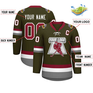 Custom Olive Crimson-White Lace-Up Neck Hockey Jersey