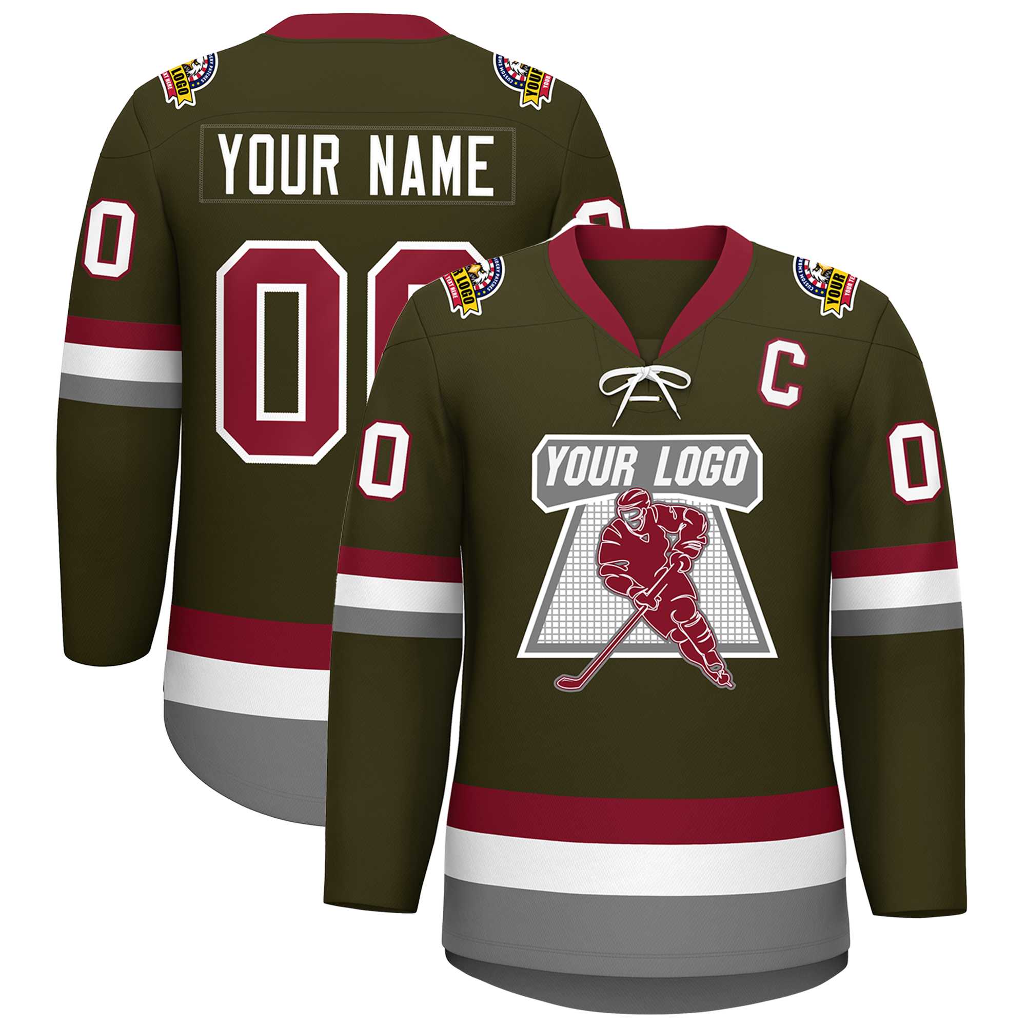 Custom Olive Crimson-White Lace-Up Neck Hockey Jersey