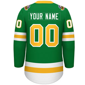 Custom Kelly Green Gold-White Lace-Up Neck Hockey Jersey