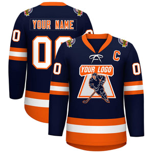 Custom Navy Orange-White Lace-Up Neck Hockey Jersey