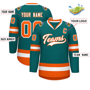 Custom Teal White-Orange Classic Style Hockey Jersey